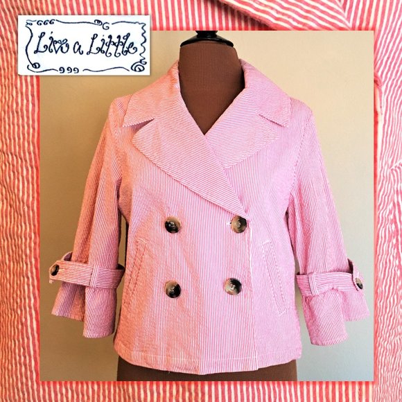 Live a Little Jackets & Blazers - LIVE A LITTLE Red/White Seersucker Swing Jacket  M
